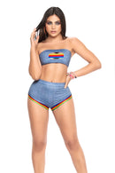 Denim print bandeau top