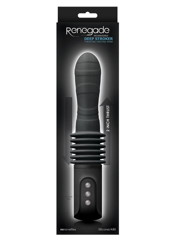 Renegade Rechargeable Deep Stroker Silicone Thrusting Vibrating Anal Wand - Black