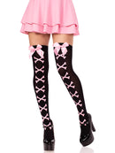 Opaque Cross Bone Thigh Highs with Satin Bow Accent