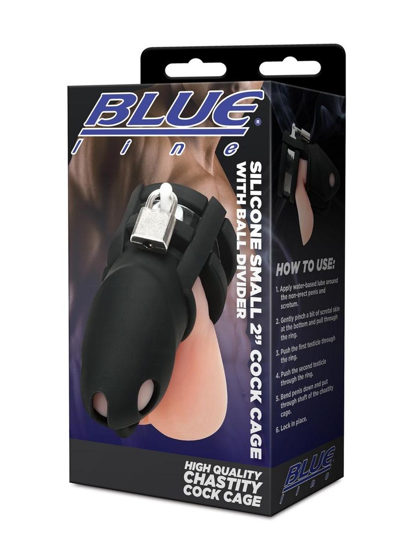 Blue Line Silicone Cock Cage with Ball Divider Small 2in