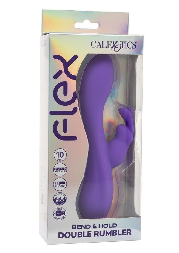 Flex Bend & Hold Double Rumbler Rechargeable Silicone Rabbit Vibrator - Purple