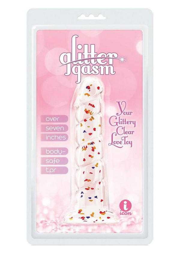 Glittergasm Swirl Clear Dildo with Suction Cup