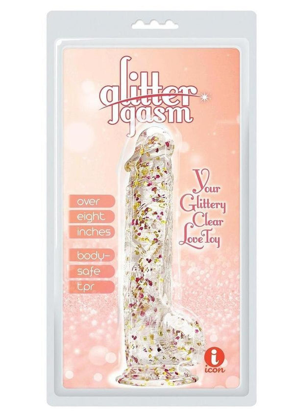 Glittergasm Realistic Clear Dildo with Balls and Suction Cup