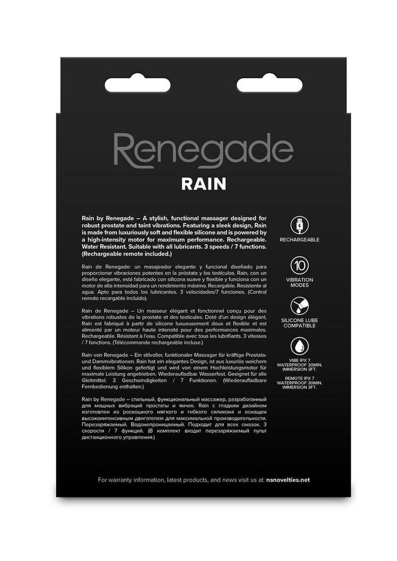 Renegade Rain Rechargeable Silicone Prostate and Taint Massager with Remote Control - Black