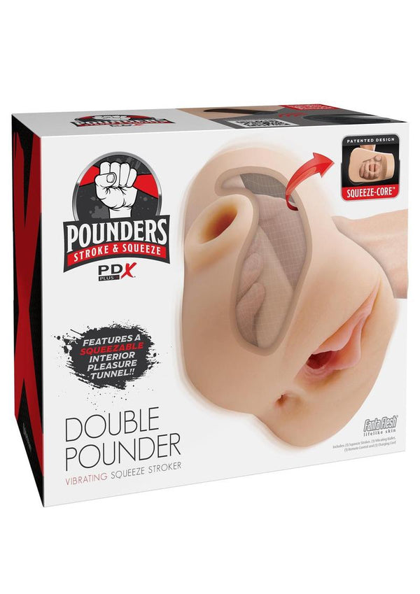 PDX Plus Double Pounder Vibrating Squeeze Stroker - Pussy & Ass - Vanilla