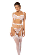 charming three-piece set in a sheer mesh adorned with feather trims l/XL