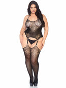 Plus Size Seamless Lace Jacquard Suspender Lingerie Jumpsuit