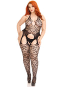 Seamless heart net suspender bodystocking.