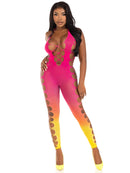 Seamless ombre faux lace up footless bodystocking.