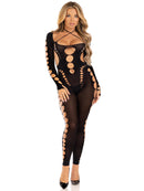 Seamless opaque cut-out footless bodystocking.