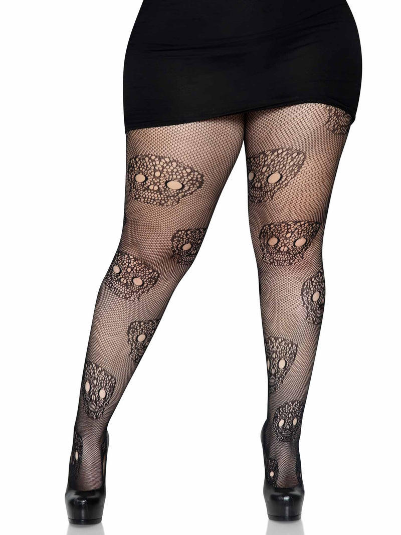 Plus Size Lace Skull Fishnet