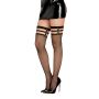 Fishnet Thigh High Stockings with Strappy Elastic Top - Black O/S