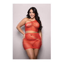 Vixen Set The Tone Rhinestone Knit One Shoulder Top w/Skirt 2 pc Set - Red