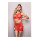 Vixen Set The Tone Rhinestone Knit One Shoulder Top w/Skirt 2 pc Set - Red