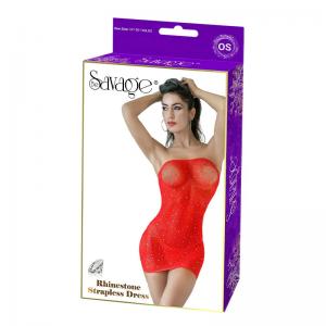 RHINESTONE STRAPLESS DRESS RED