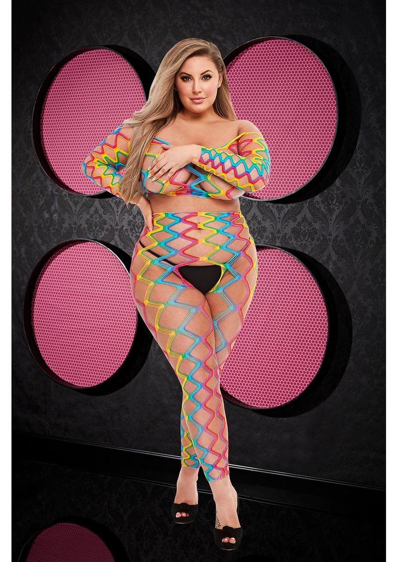 2 PC RAINBOW CROP TOP & PANTS SET