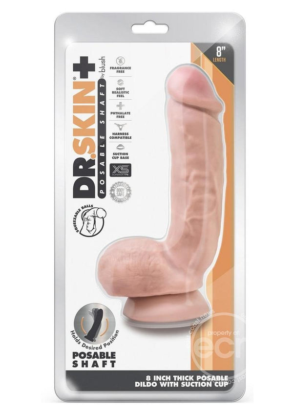 Dr. Skin Plus Thick Posable Dildo with Squeezable Balls 8in - Vanilla