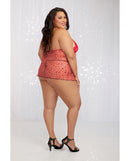 Valentines Flocked Heart Mesh Babydoll & G-String Rouge QN